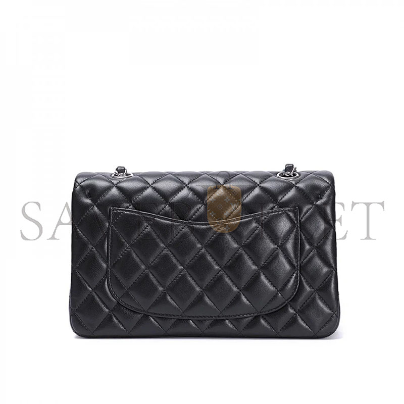 CHANEL MASTER SMALL CLASSIC DOUBLE FLAP BLACK LAMBSKIN SILVER HARDWARE A01113 (23*14.5*6cm)